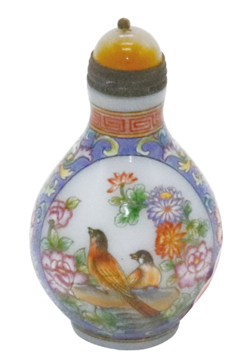 清康熙珐琅彩花鸟纹鼻烟壶:料胎珐琅里的宫廷雅致