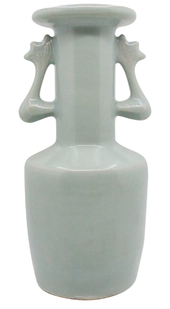 宋龍泉窑雙鳳耳盤口瓶|青釉雅韻,宋瓷審美之巔