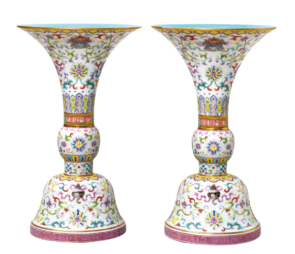 粉彩纏枝蓮八寶花觚|乾隆禦瓷之美,佛供重器傳世