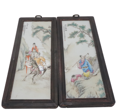 王琦、王大凡人物瓷板畫二條屏:珠山八友的民國瓷繪巔峰