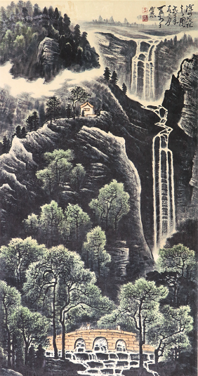 李可染《川流瀑泉》:晚年積墨山水的藝術巔峰